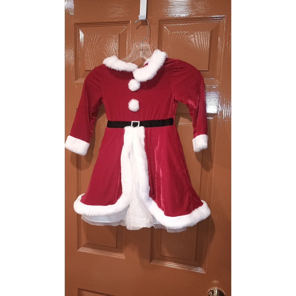 Blueberi Boulevard Santa Holiday Dress Girls 4T Red Velvet Faux Fur Trim